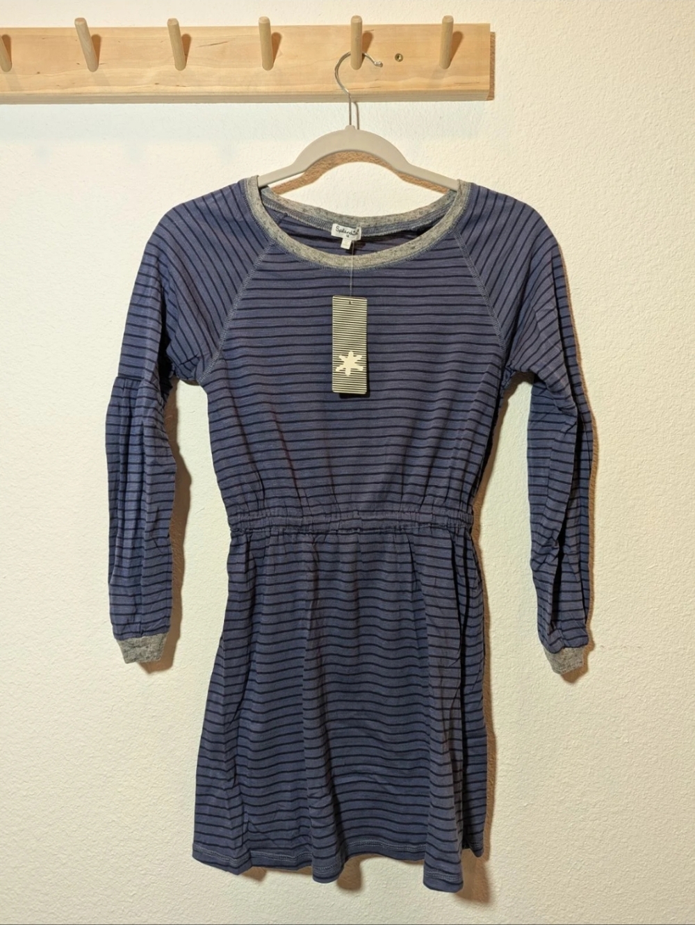 Splendid Modal Dress indigo & black stripe with Heather Gray neckline and cuffs